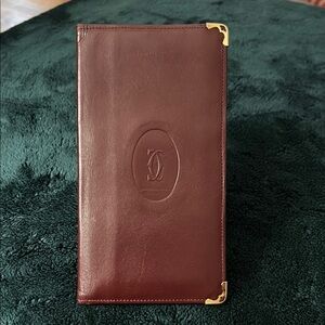 Authentic Vintage Cartier Bifold Wallet with Metal Accents- Burgundy Leather
